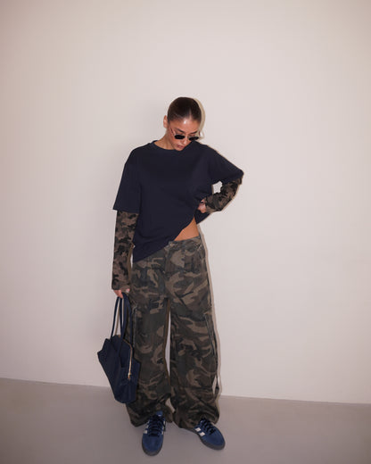 PANTALONI DENIM MILITARI CON COULISSE