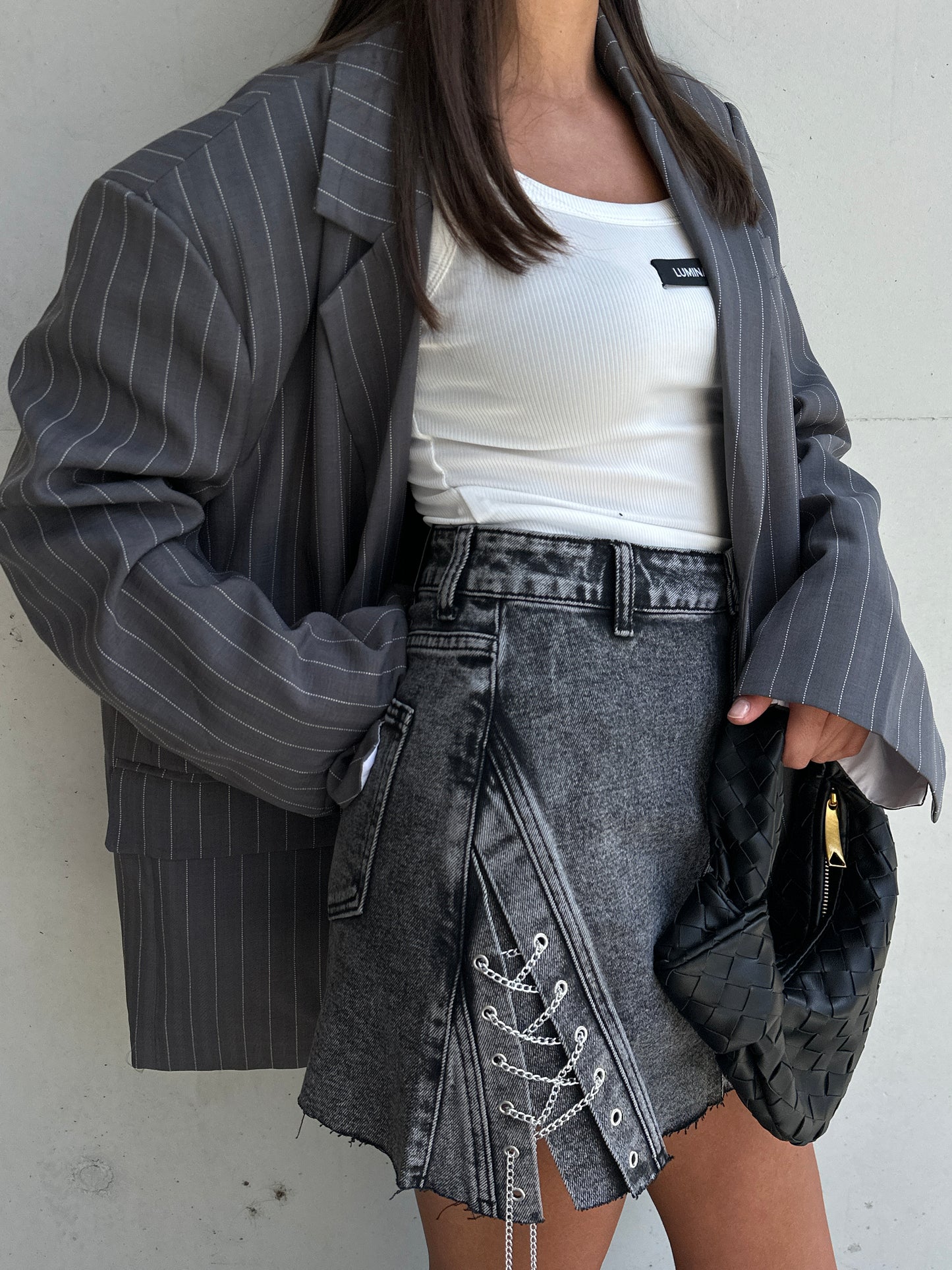 MINIGONNA IN DENIM STRINGATA