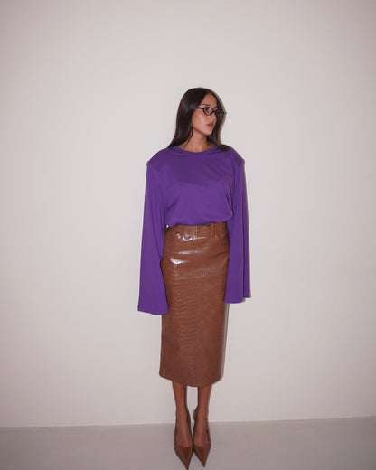GONNA MIDI IN ECOPELLE COCCO CON CINTURA