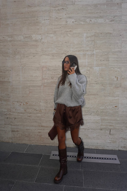 SHORTS IN SIMIL RASO E PIZZO