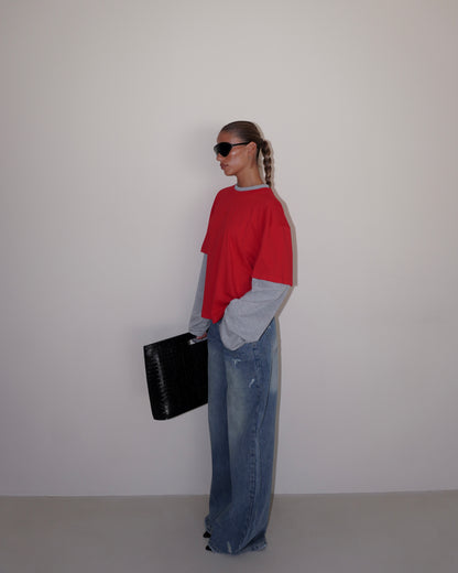 T-SHIRT DOUBLE SLEEVE A CONTRASTO LUMINA