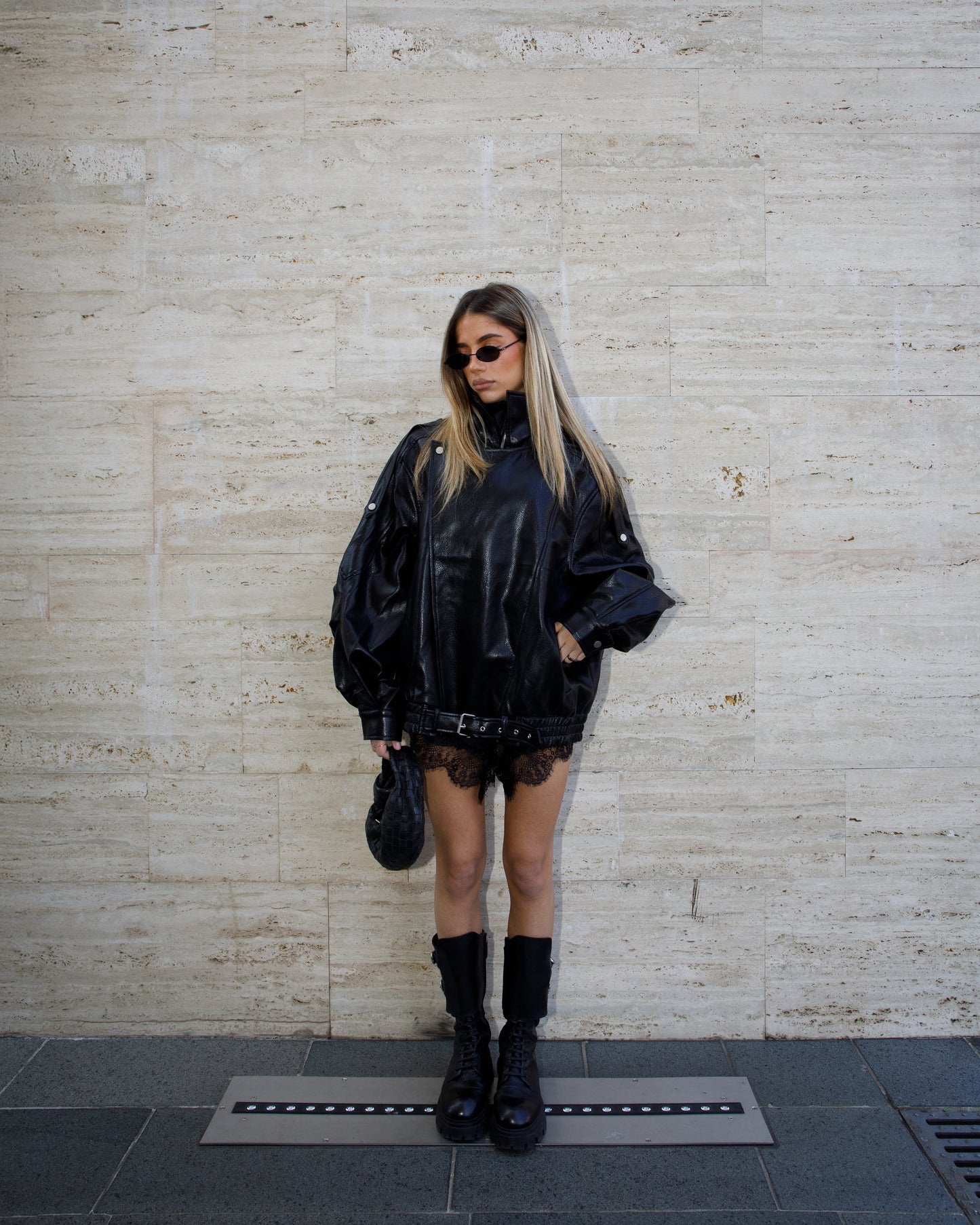 GIACCA BIKER IN ECOPELLE CON COLLO ALTO