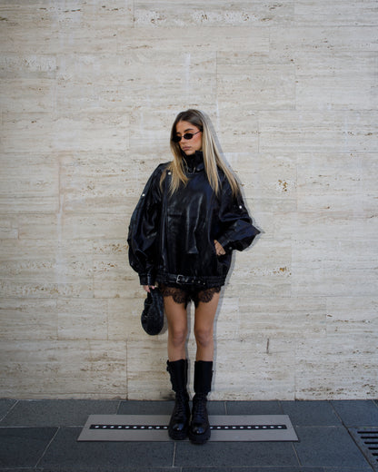 GIACCA BIKER IN ECOPELLE CON COLLO ALTO