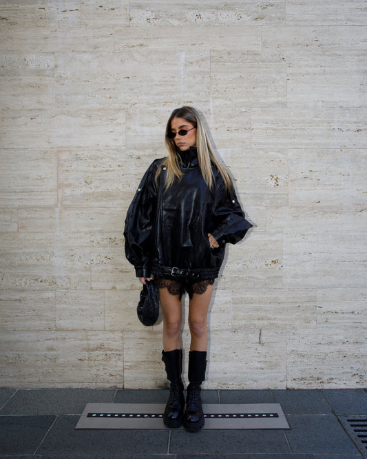 GIACCA BIKER IN ECOPELLE CON COLLO ALTO