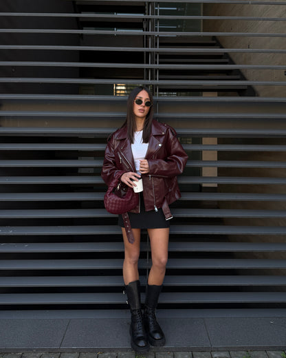 GIACCA BIKER IN ECOPELLE CON CINTURA