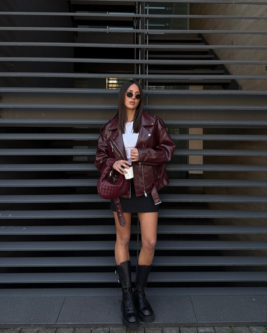 GIACCA BIKER IN ECOPELLE CON CINTURA