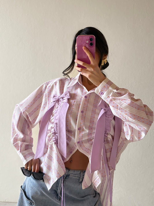CAMICIA A RIGHE CON FIOCCHI