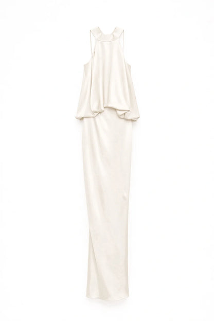 ABITO LUNGO SATINATO SCOLLO HALTER