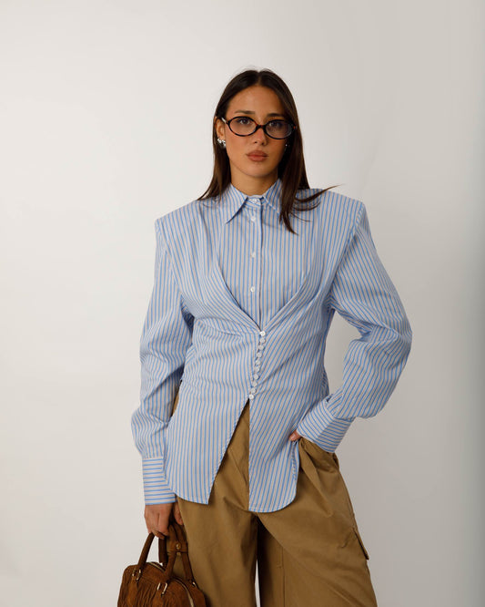 CAMICIA A RIGHE CON SPALLE IMBOTTITE LUMINA