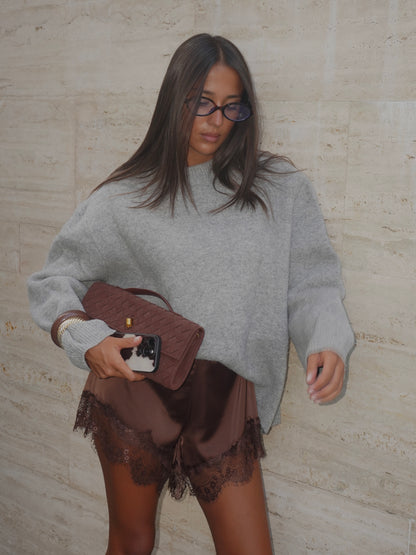 SHORTS IN SIMIL RASO E PIZZO