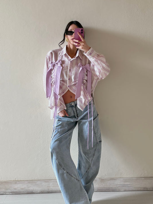 CAMICIA A RIGHE CON FIOCCHI