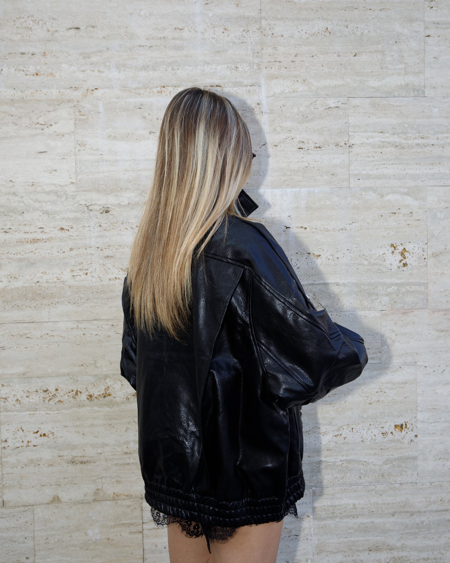 GIACCA BIKER IN ECOPELLE CON COLLO ALTO