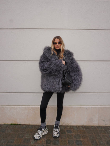 ECOPELLICCIA CON CAPPUCCIO GRIGIO SFUMATO