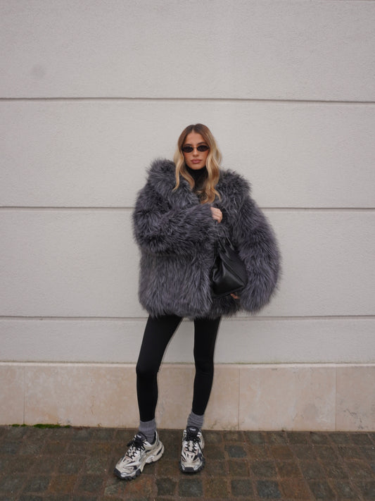 ECOPELLICCIA CON CAPPUCCIO GRIGIO SFUMATO