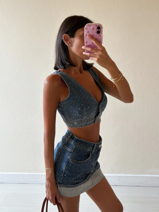 COORDINATO IN DENIM CON STRASS