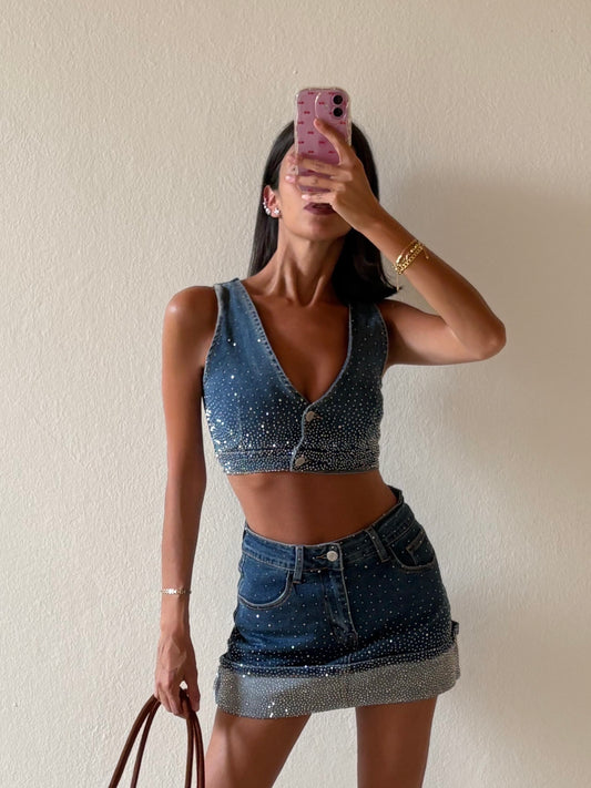 COORDINATO IN DENIM CON STRASS