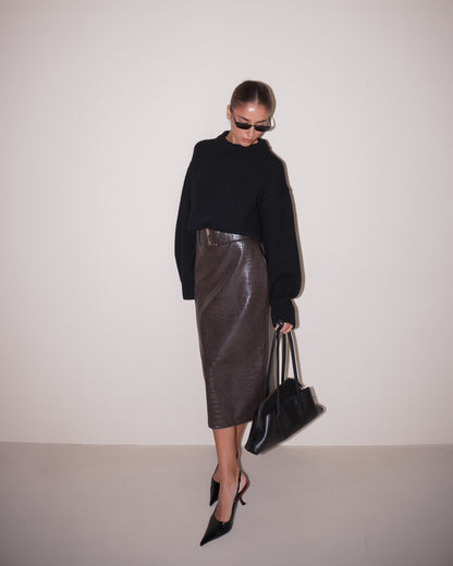 GONNA MIDI IN ECOPELLE COCCO CON CINTURA