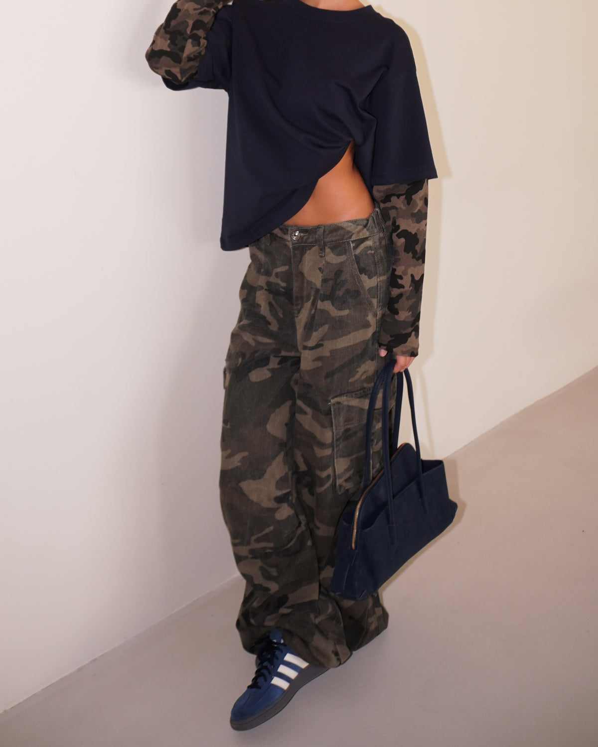 PANTALONI DENIM MILITARI CON COULISSE