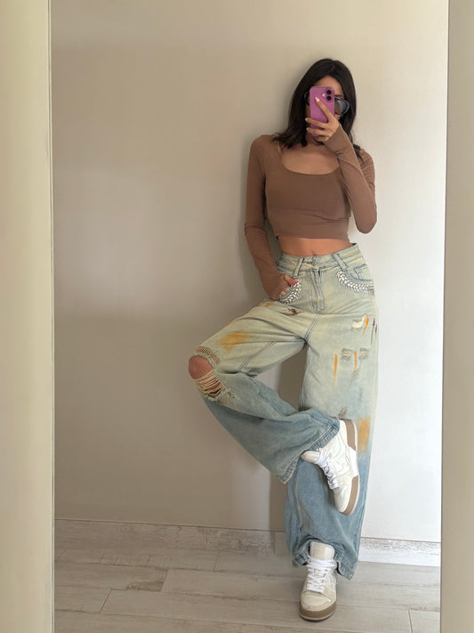 JEANS GAMBA LARGA EFFETTO VERNICE