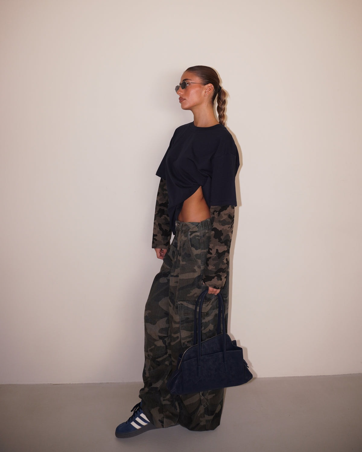 PANTALONI DENIM MILITARI CON COULISSE