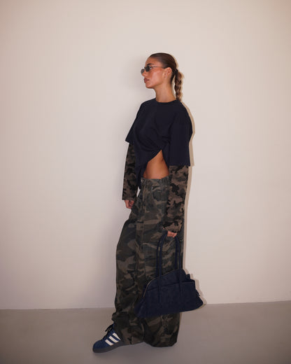 PANTALONI DENIM MILITARI CON COULISSE