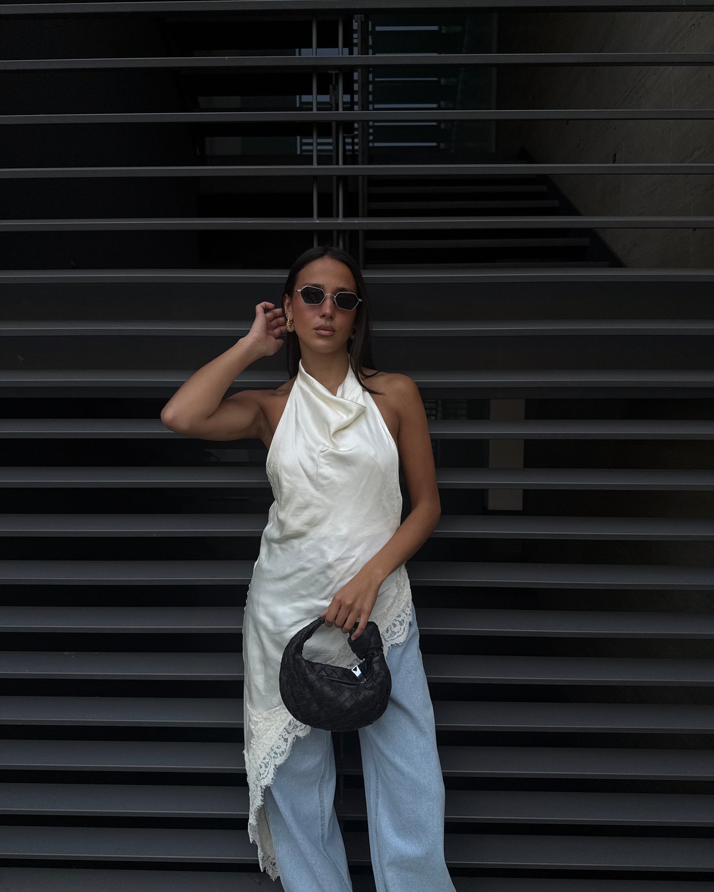 TOP SCOLLO HALTER SATINATO LUMINA