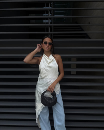 TOP SCOLLO HALTER SATINATO LUMINA