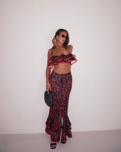TWIN-SET TOP E GONNA A FIORI