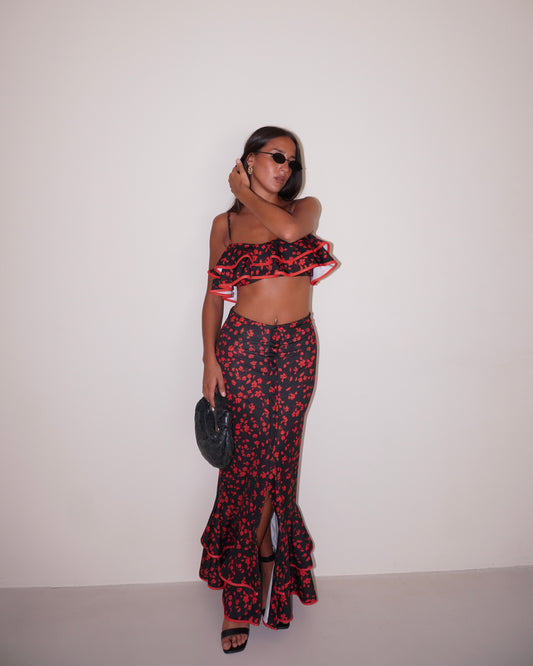 TWIN-SET TOP E GONNA A FIORI