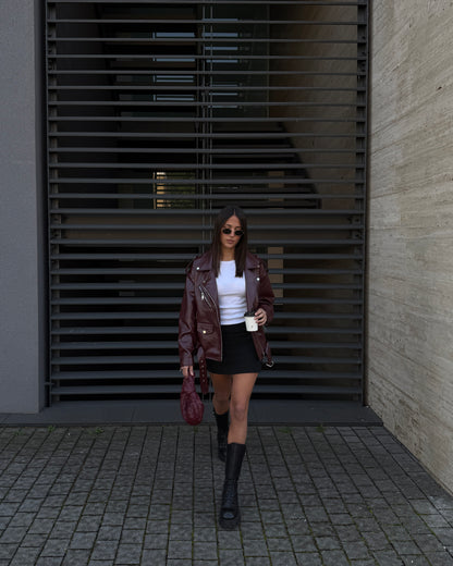 GIACCA BIKER IN ECOPELLE CON CINTURA