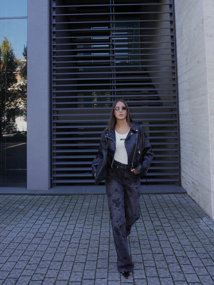 JEANS STRAIGHT CON ROSE IN VELLUTO