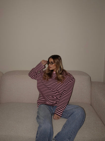 MAGLIA OVER A MANICHE LUNGHE CON FANTASIA A RIGHE