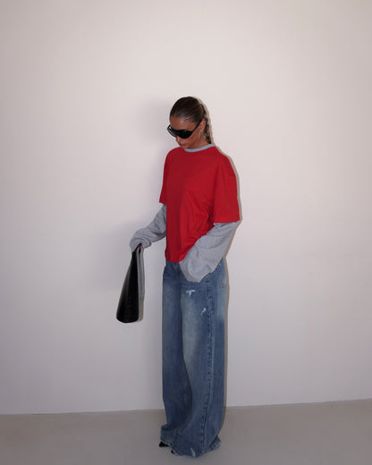 T-SHIRT DOUBLE SLEEVE A CONTRASTO LUMINA