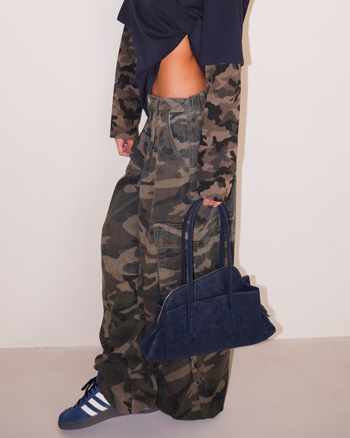 PANTALONI DENIM MILITARI CON COULISSE