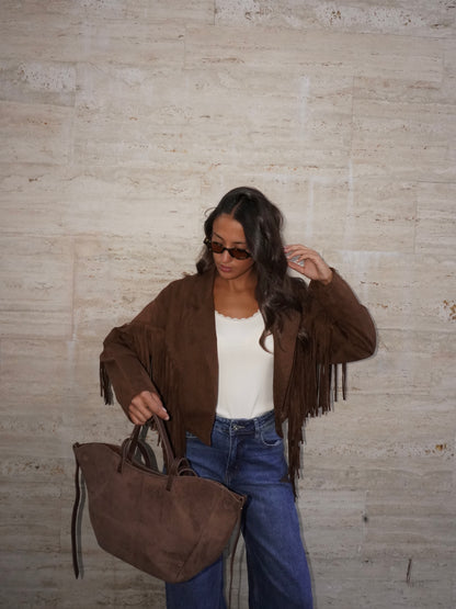 CHIODO IN SIMIL CAMOSCIO CON FRANGE