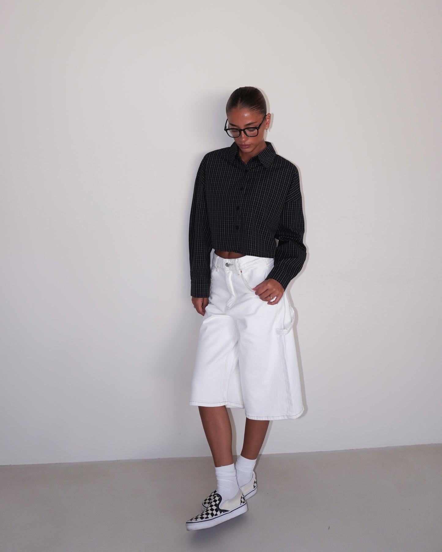 CAMICIA CROP CON FANTASIA A QUADRI