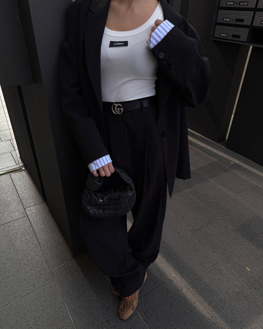 PANTALONE GAMBA LARGA CON PINCES LUMINA