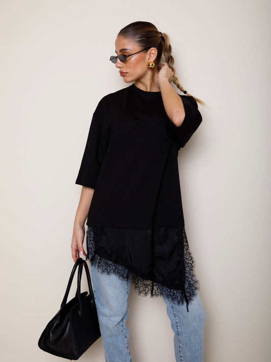 T-SHIRT COMBINATA IN PIZZO