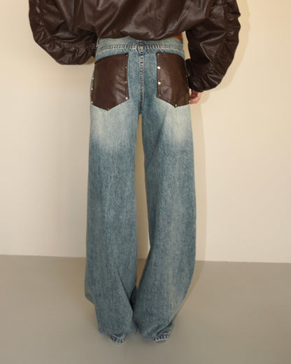 JEANS STRAIGHT CON TASCHE IN ECOPELLE