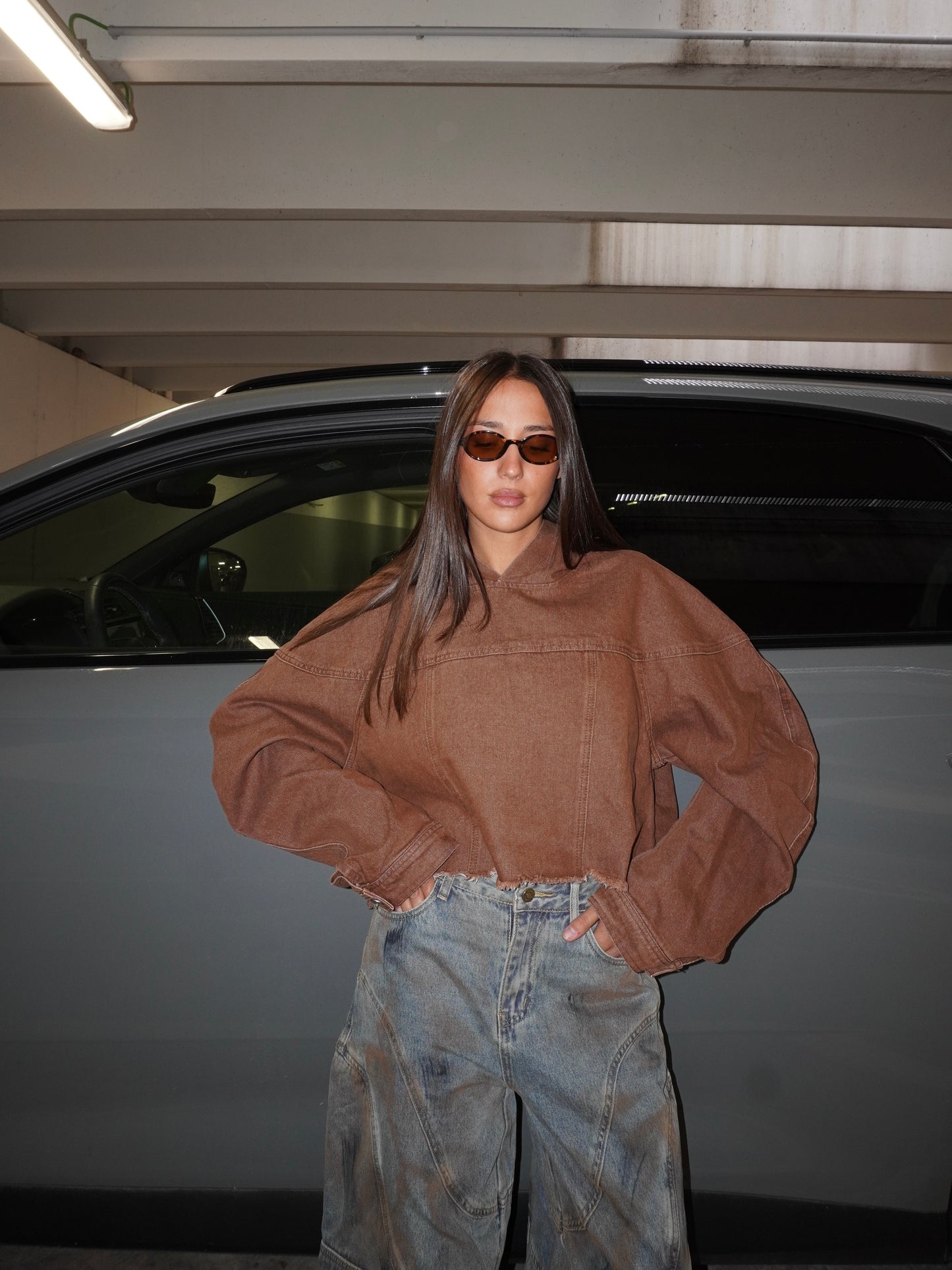 FELPA CON CAPPUCCIO IN DENIM