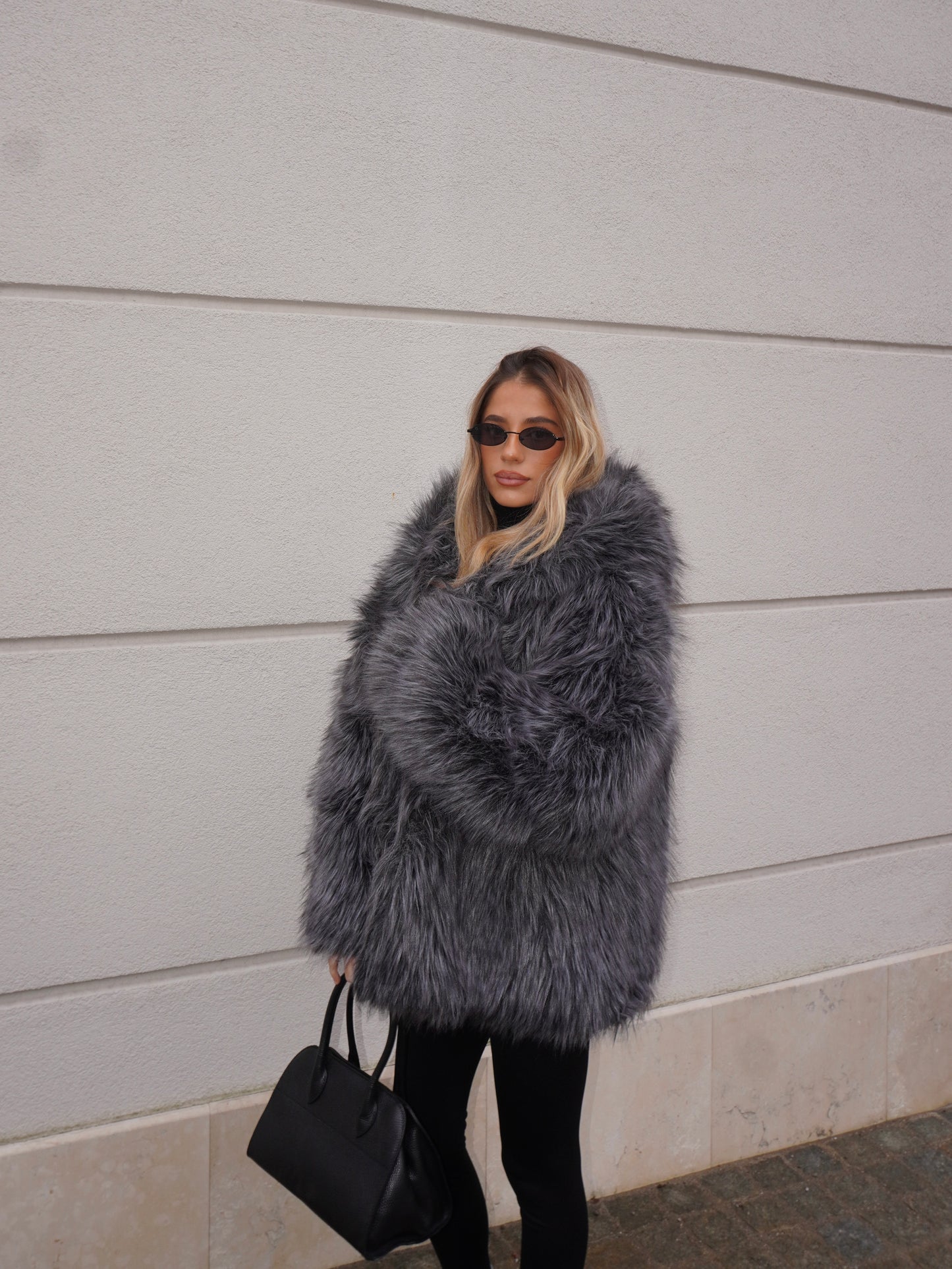 ECOPELLICCIA CON CAPPUCCIO GRIGIO SFUMATO