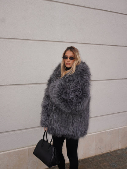 ECOPELLICCIA CON CAPPUCCIO GRIGIO SFUMATO