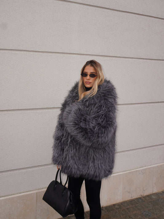 ECOPELLICCIA CON CAPPUCCIO GRIGIO SFUMATO