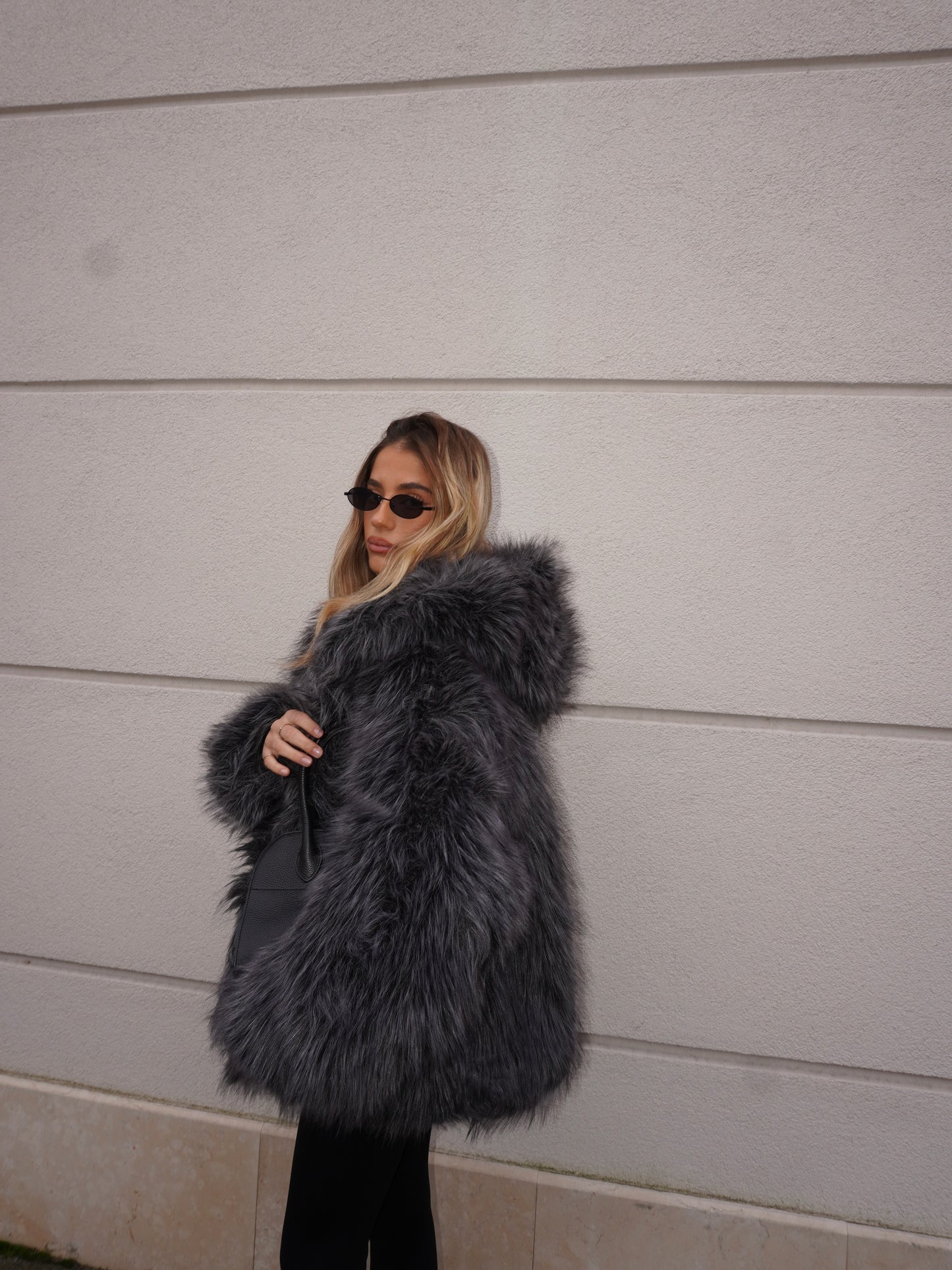 ECOPELLICCIA CON CAPPUCCIO GRIGIO SFUMATO