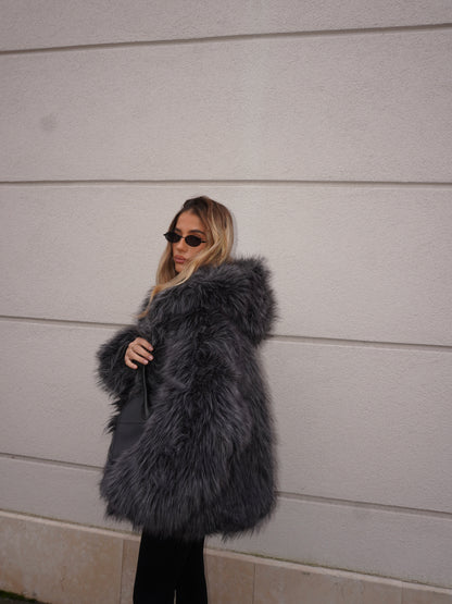 ECOPELLICCIA CON CAPPUCCIO GRIGIO SFUMATO